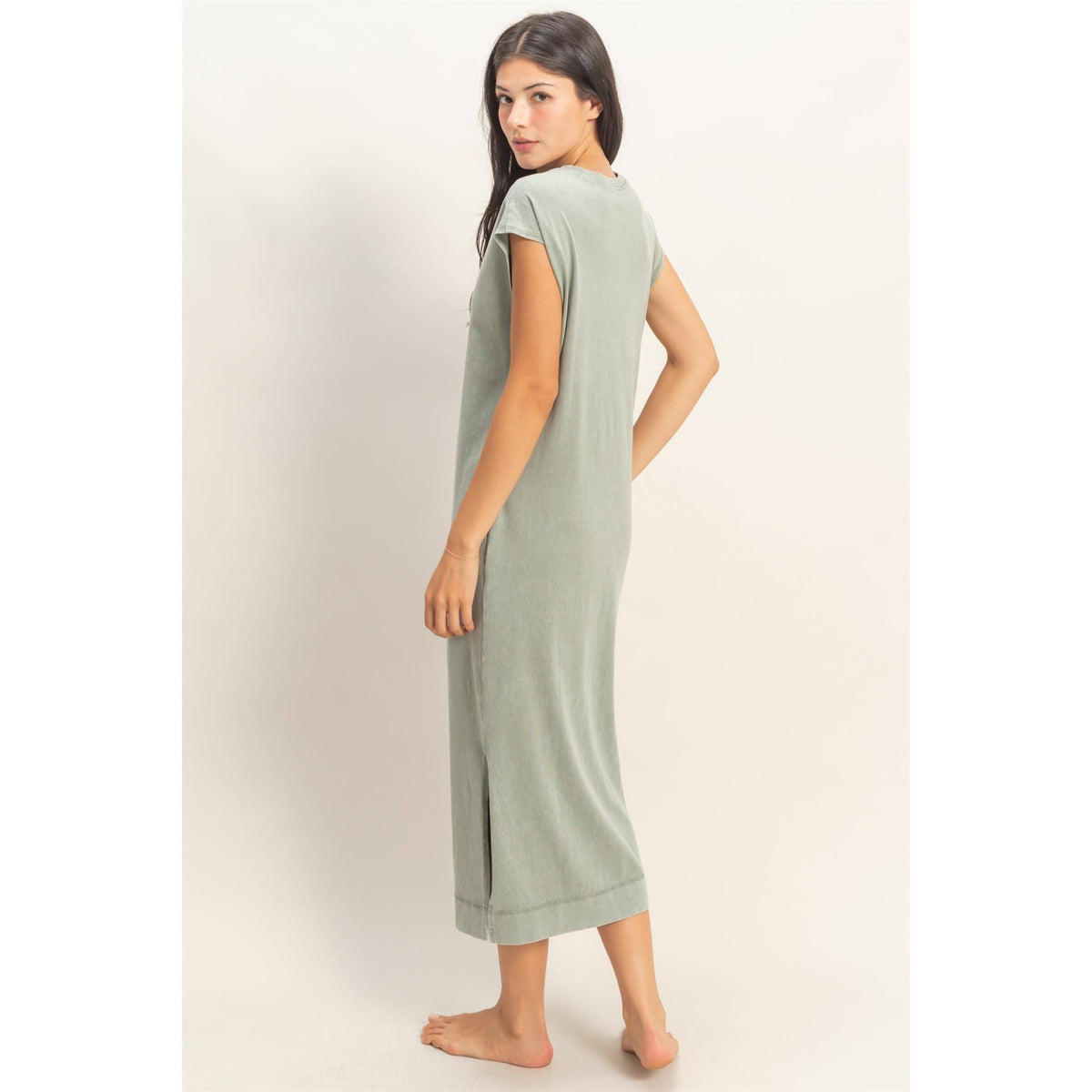 Mineral Wash Cap Sleeve Midi Dress
