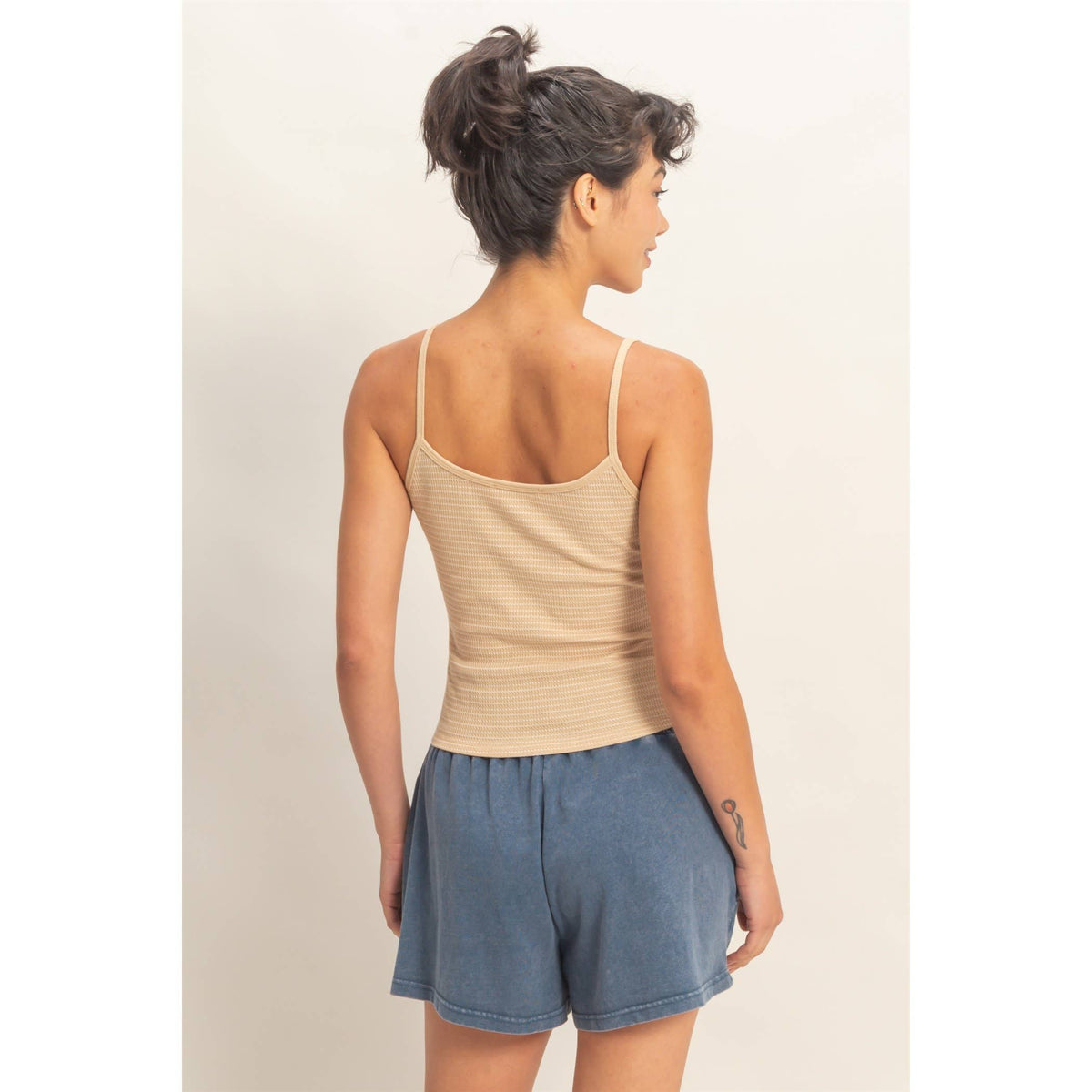 Striped Snap-Button Henley Cami Top