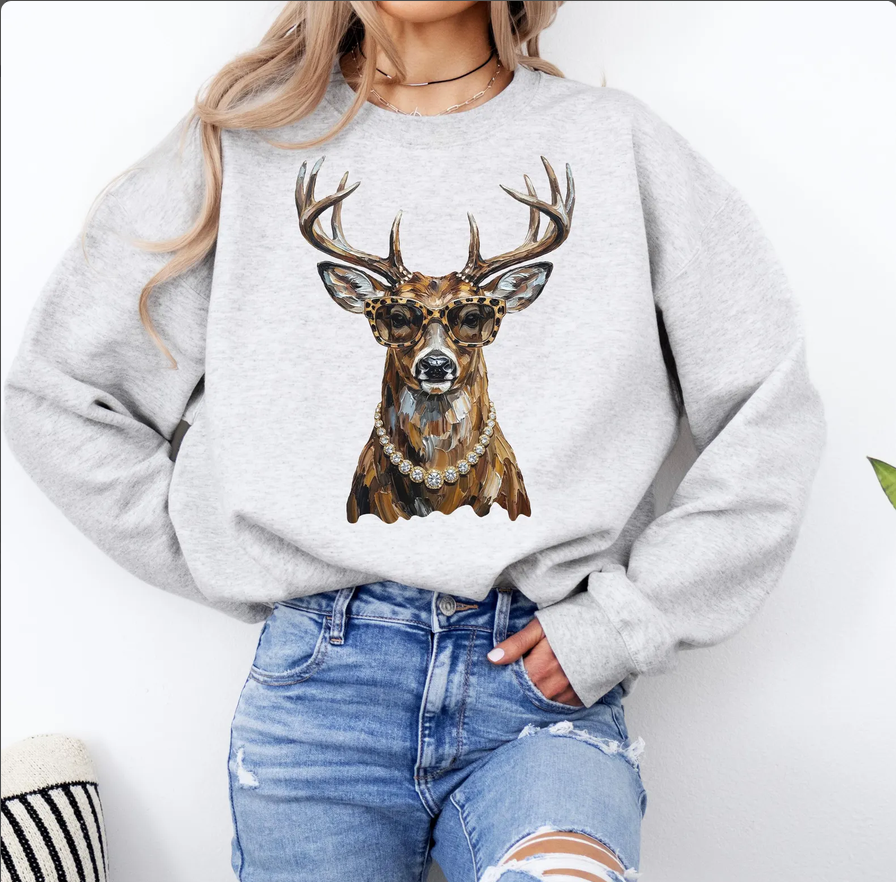 Glam Whitetail Deer Graphic Sweatshirt