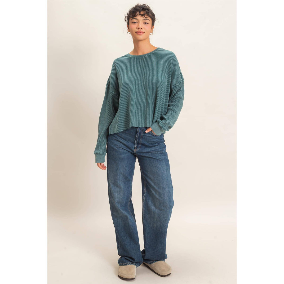 Mineral Wash Waffle Open Back Top