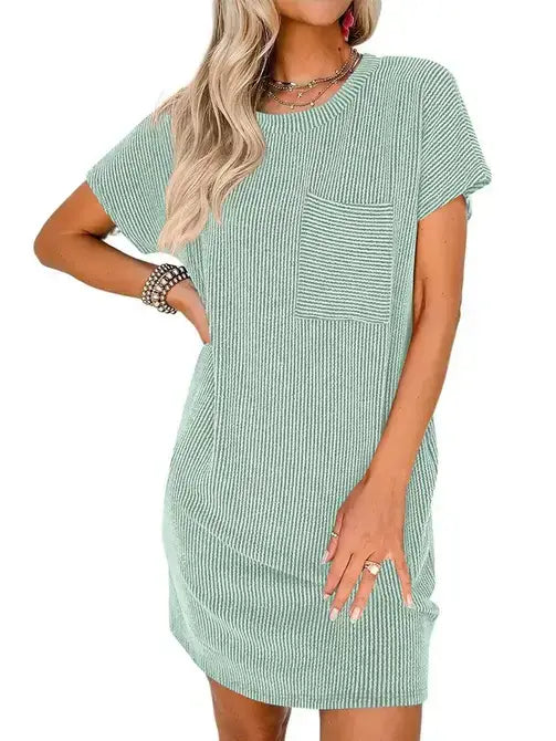 Apricot Stripe Textured T Shirt Dress with Pockets