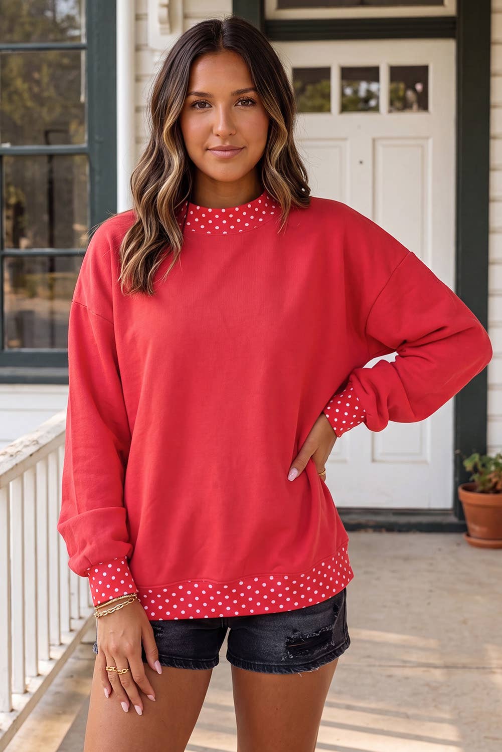 LAS Polka Dot Oversize Mock Neck Sweatshirt (S-4X)