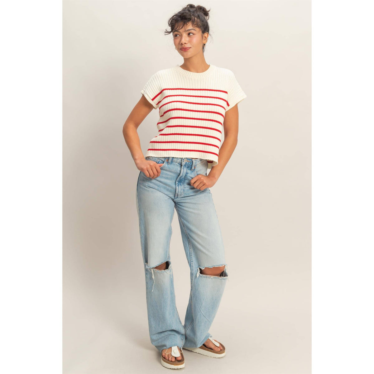 Sleeveless Ribbed Striped Knit Top