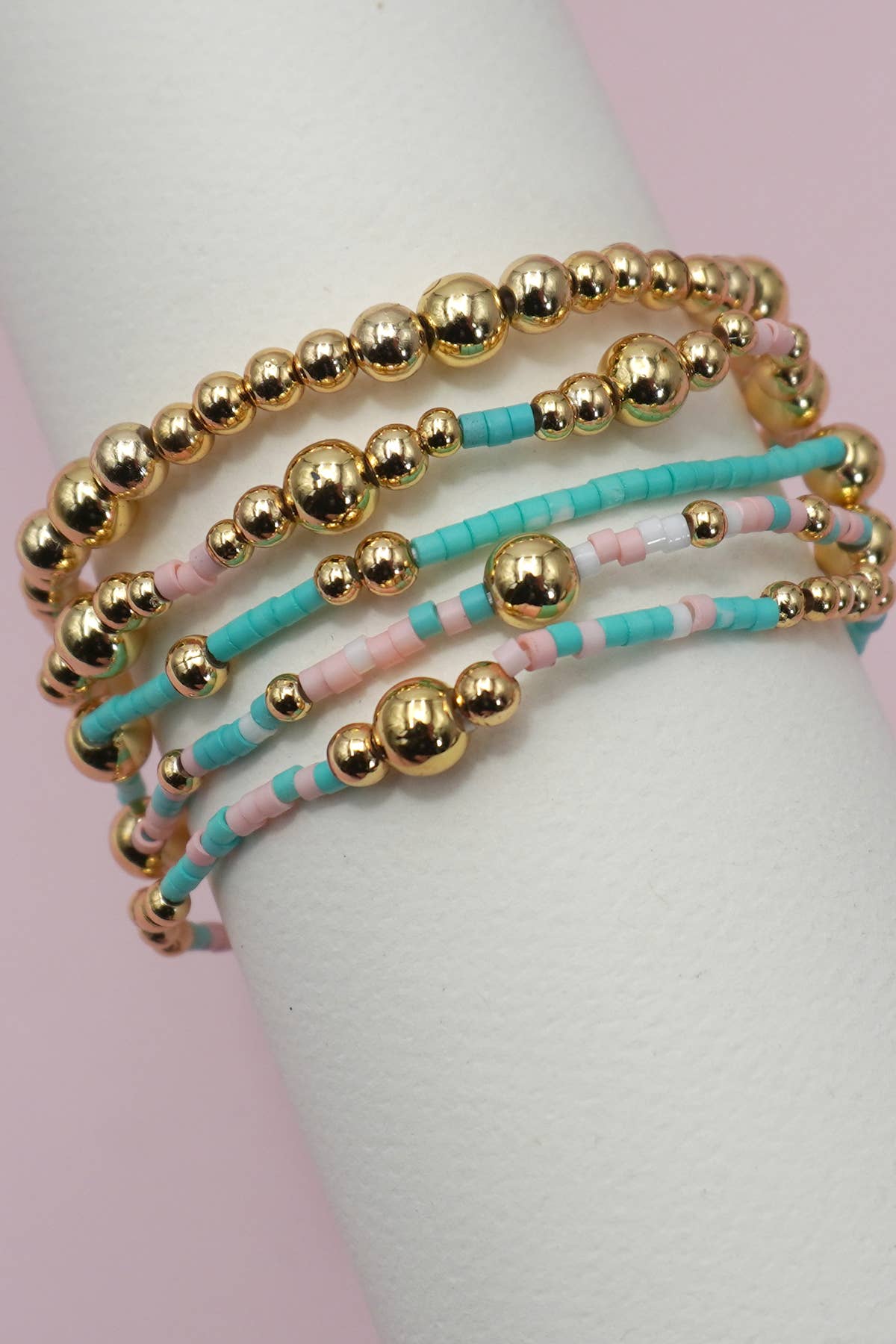 MULTI LAYER NATURAL STONE BALL CHAIN LINK BRACELET | 40B5182