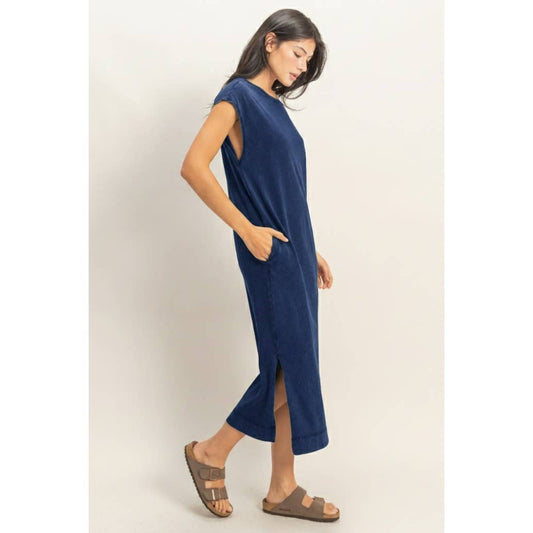 Mineral Wash Cap Sleeve Midi Dress
