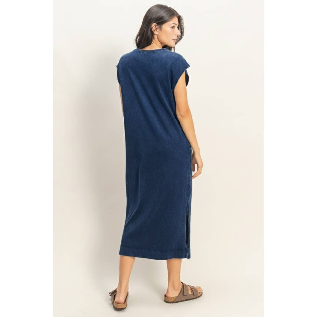 Mineral Wash Cap Sleeve Midi Dress