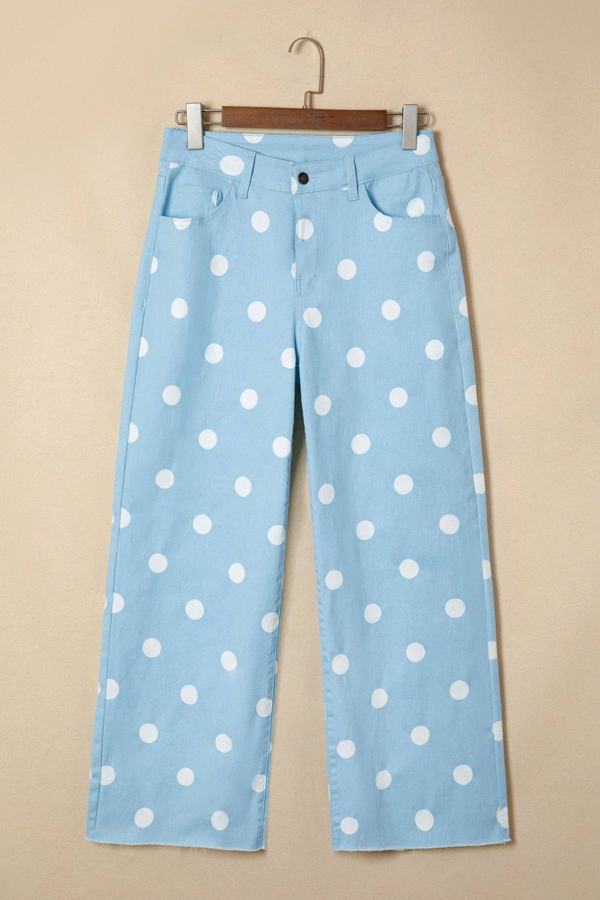 Khaki Polka Dot Print Raw Hem Shift Jeans