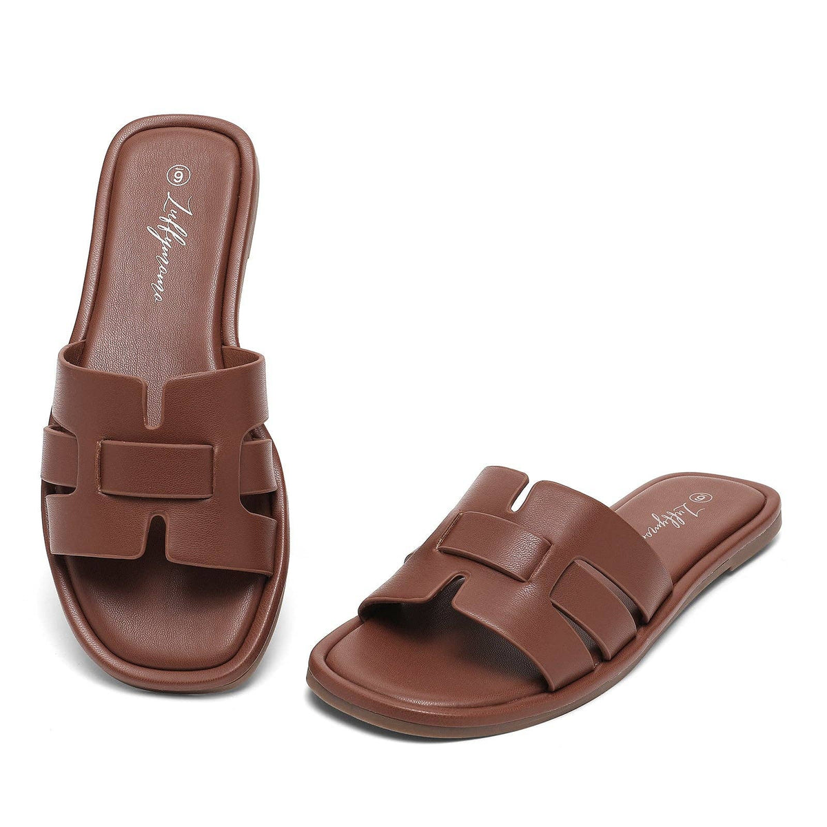 Women's Flat Slide Sandals H-Strap Square Toe Shape Non-slip Summer Beach Shoes