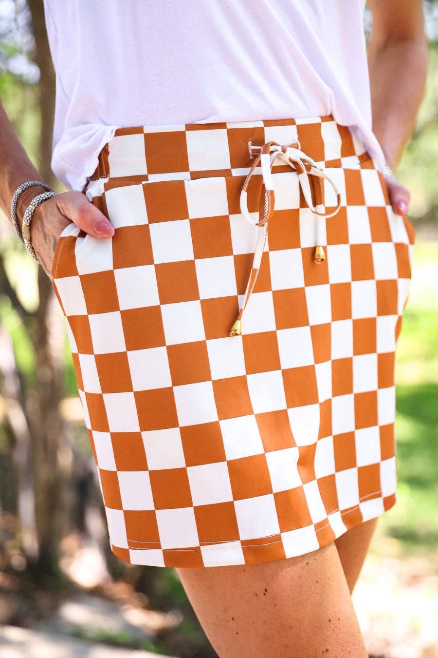 Let's Go Checkered Skort- Orange