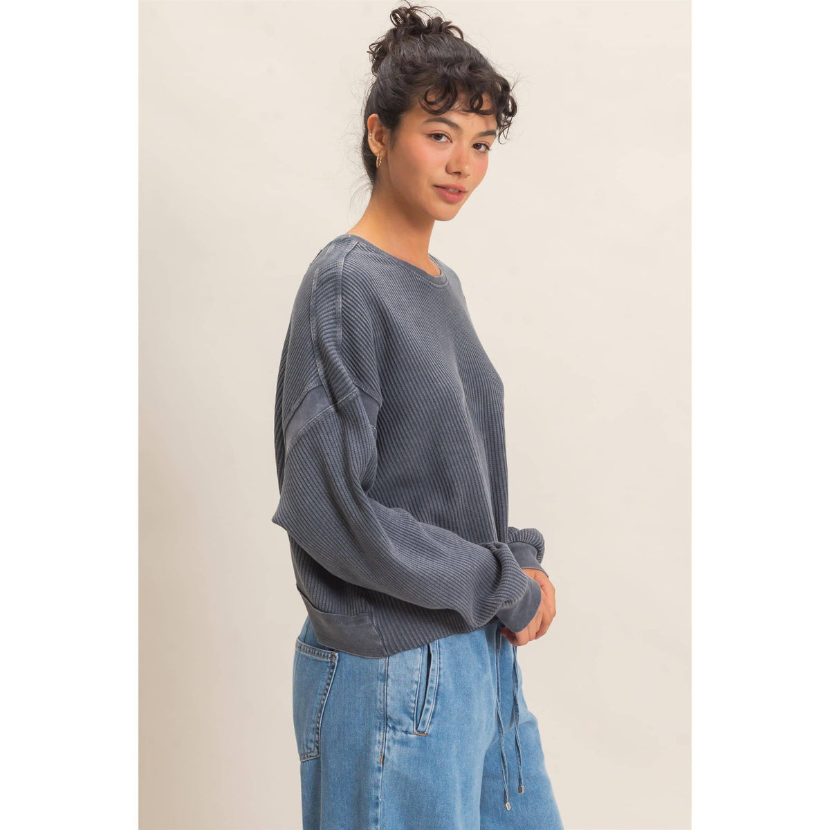 Mineral Wash Waffle Open Back Top