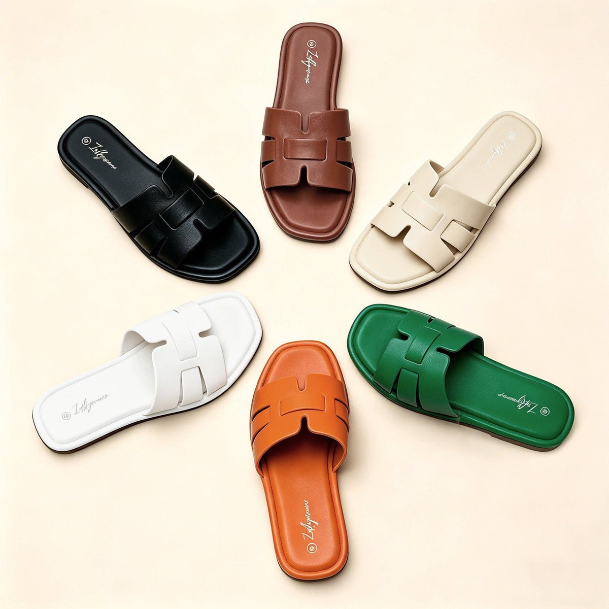Women's Flat Slide Sandals H-Strap Square Toe Shape Non-slip Summer Beach Shoes