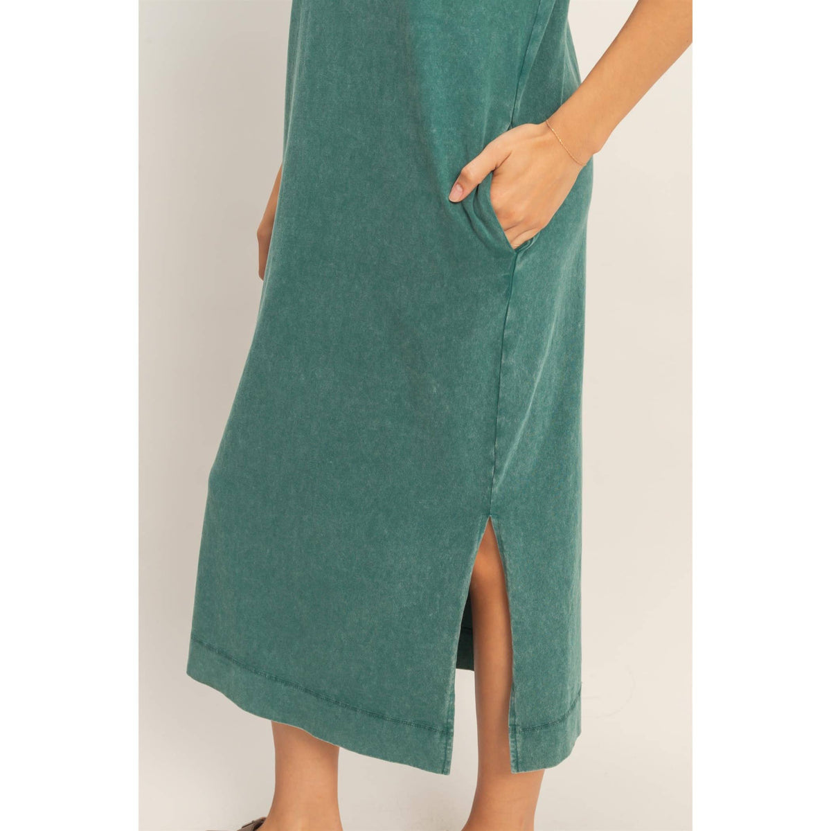 Mineral Wash Cap Sleeve Midi Dress