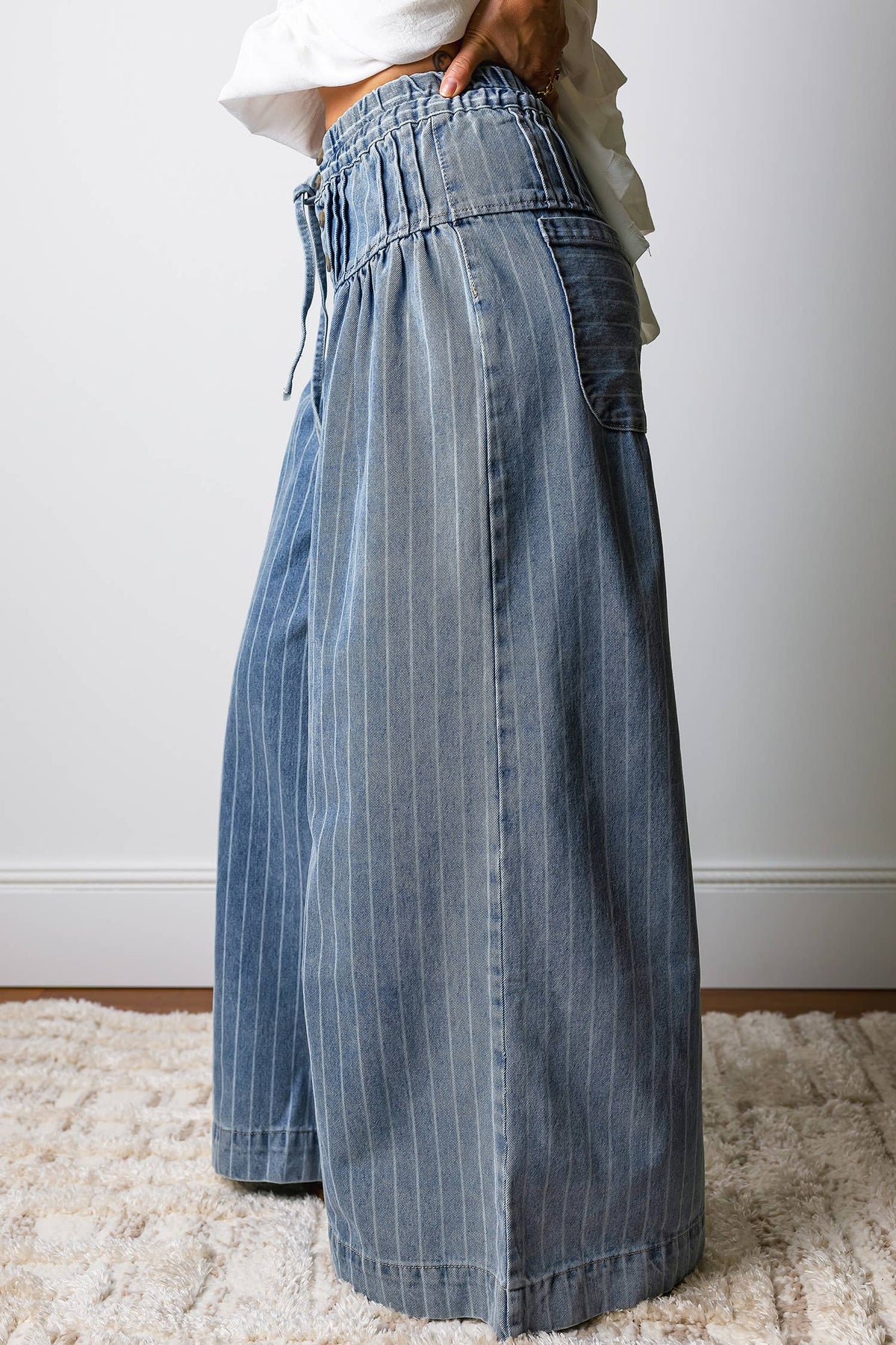 Striped Drawstring Waist Casual Wide Leg Jeans