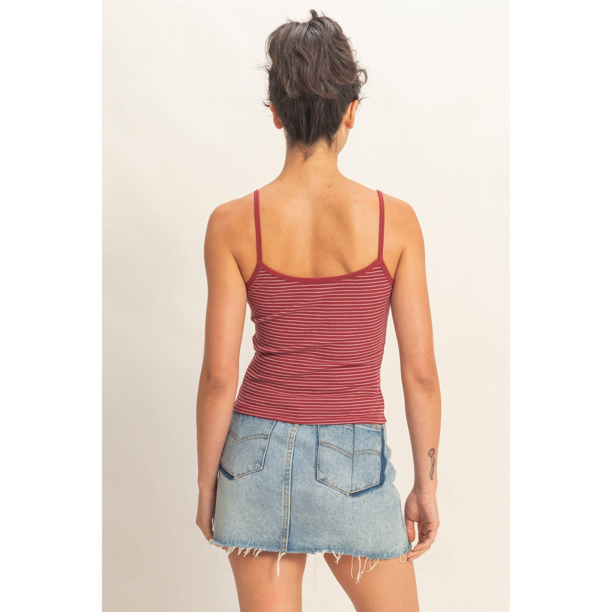 Striped Snap-Button Henley Cami Top
