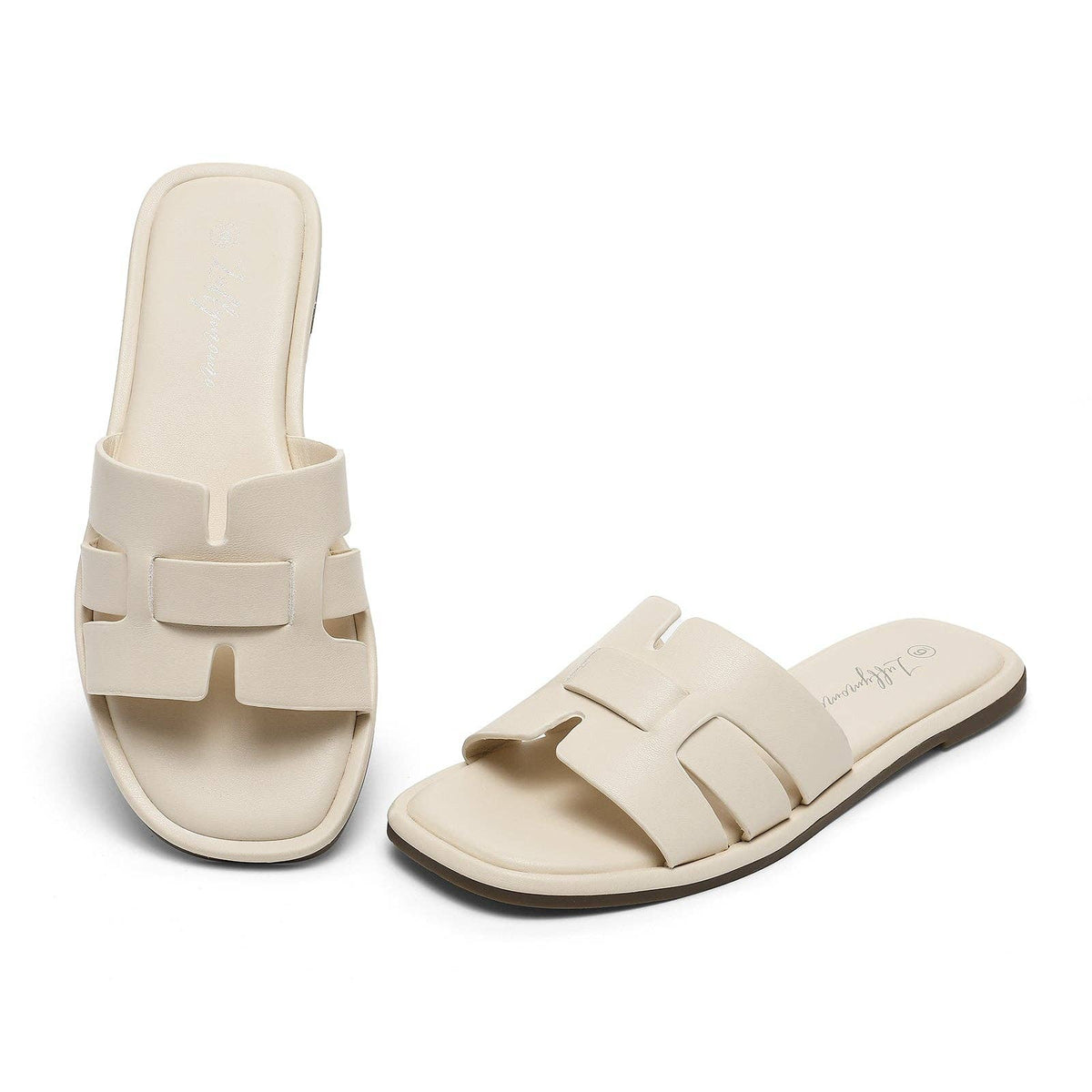 Women's Flat Slide Sandals H-Strap Square Toe Shape Non-slip Summer Beach Shoes