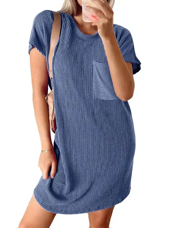 Apricot Stripe Textured T Shirt Dress with Pockets