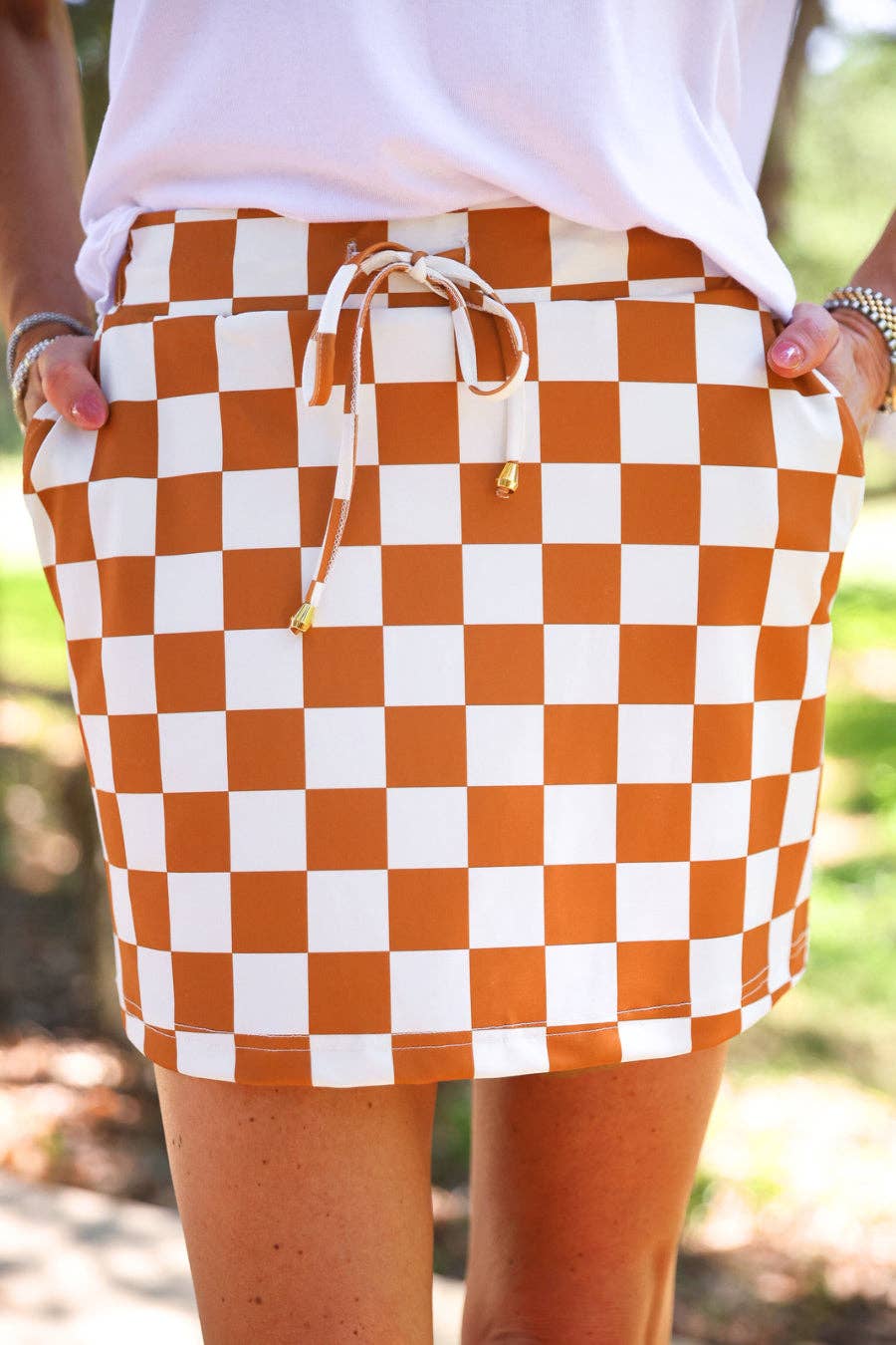 Let's Go Checkered Skort- Orange