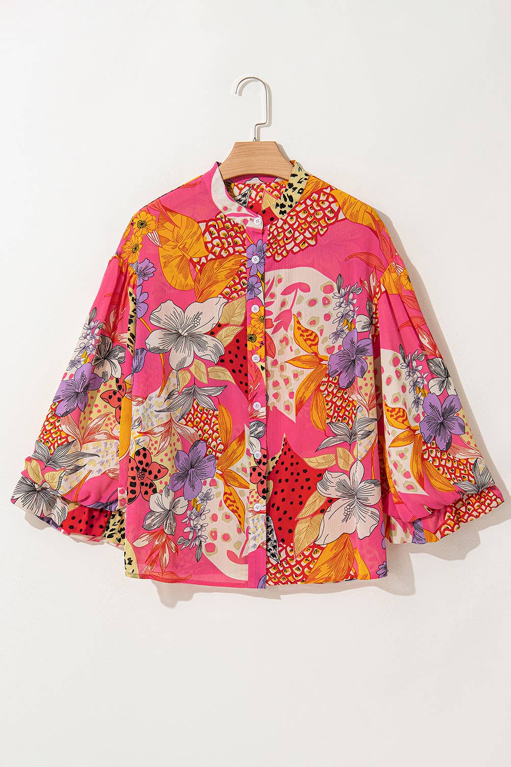 LAS Floral Print Buttoned Ruffled Bubble Sleeve