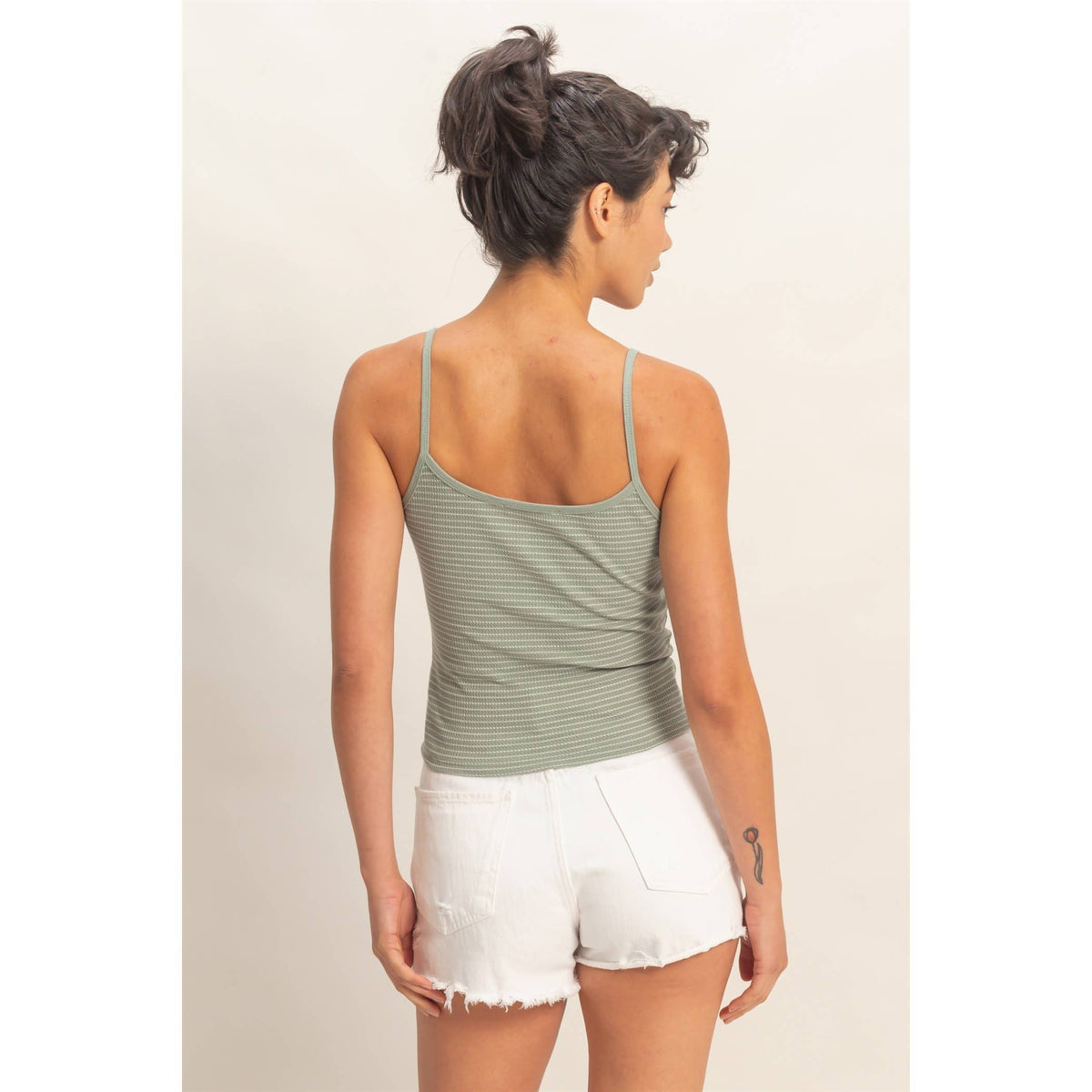 Striped Snap-Button Henley Cami Top