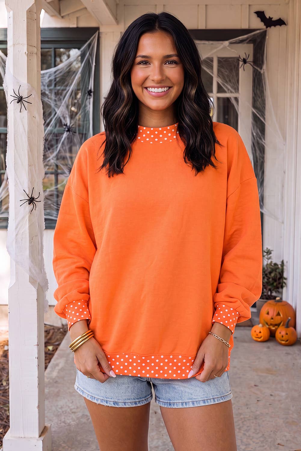 LAS Polka Dot Oversize Mock Neck Sweatshirt (S-4X)