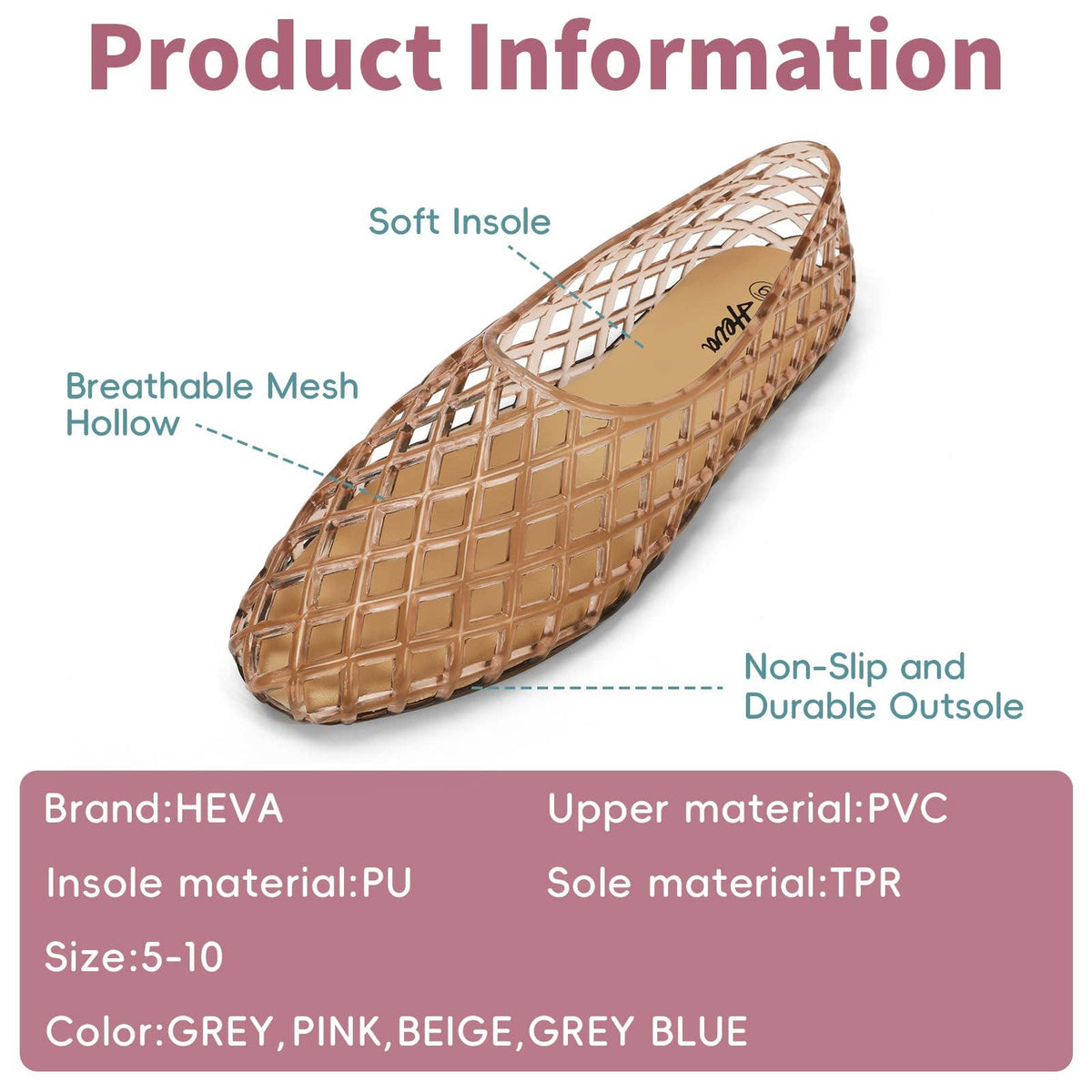 Heva Soft Jelly Mesh Flats Breathable Summer Beach Ballet Sandals