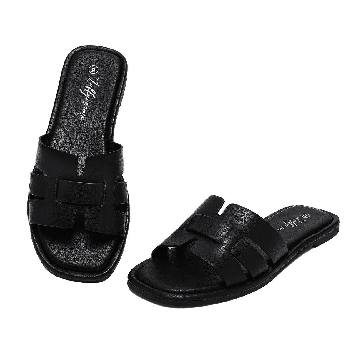 Women's Flat Slide Sandals H-Strap Square Toe Shape Non-slip Summer Beach Shoes