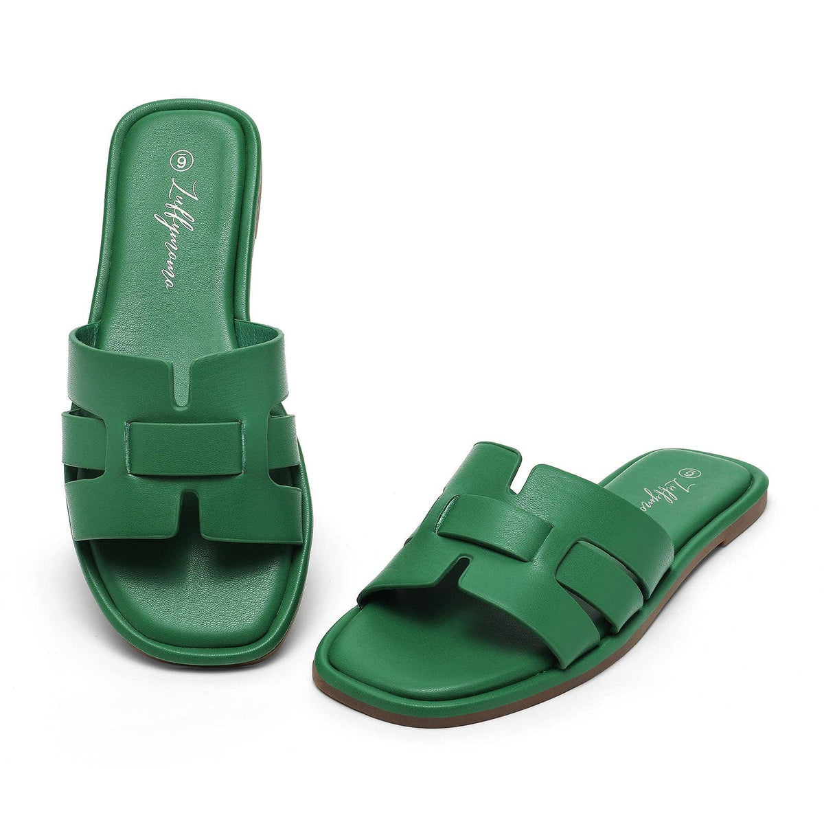 Women's Flat Slide Sandals H-Strap Square Toe Shape Non-slip Summer Beach Shoes