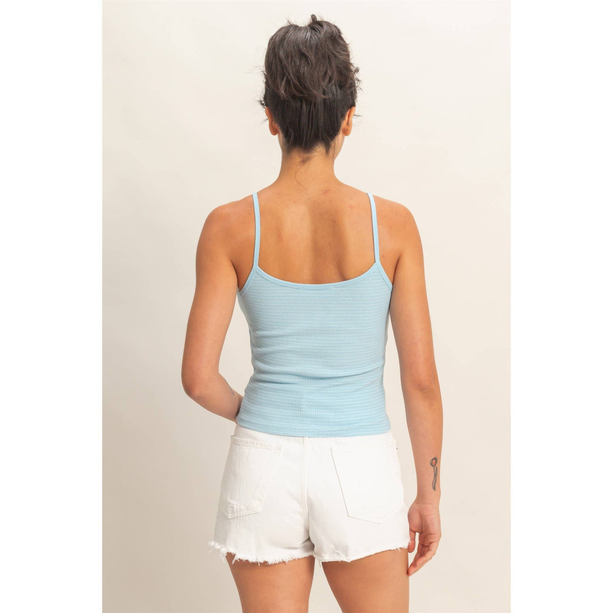 Striped Snap-Button Henley Cami Top