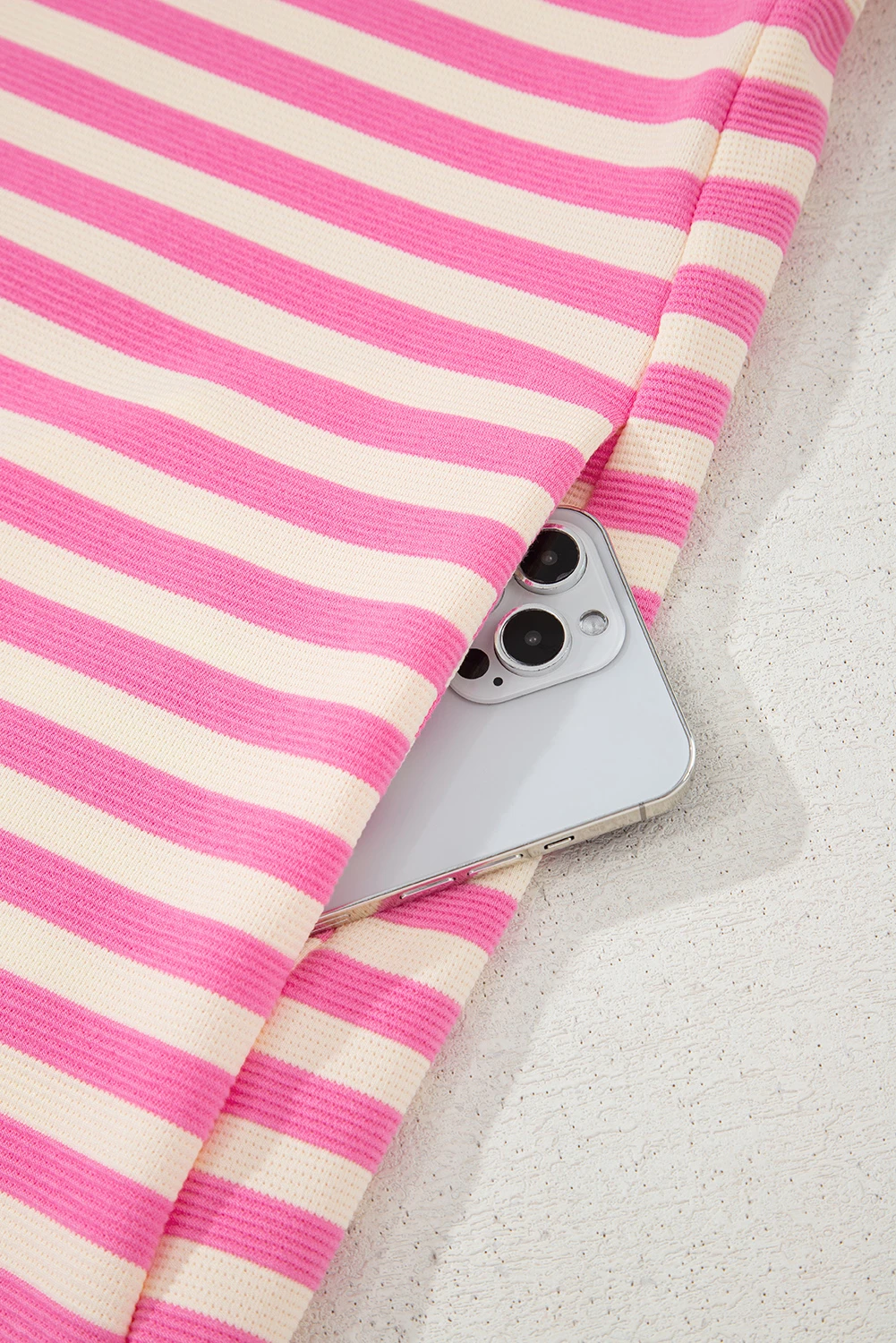 Stripe Print Contrast Collar Split Neck Flutter Sleeve Short