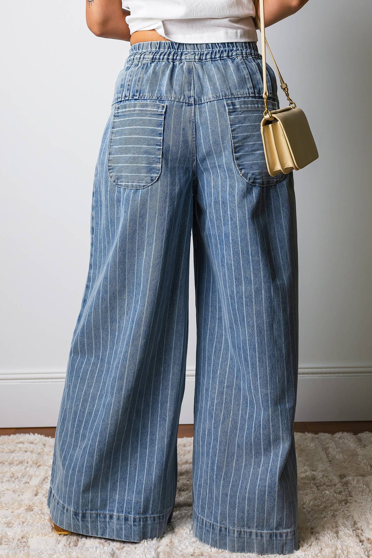 Striped Drawstring Waist Casual Wide Leg Jeans
