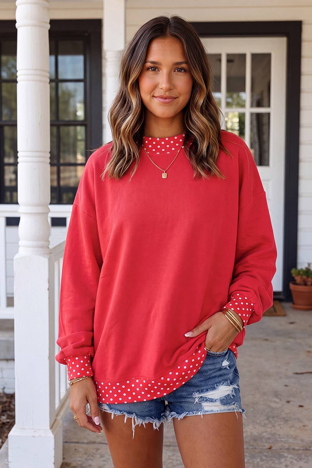 LAS Polka Dot Oversize Mock Neck Sweatshirt (S-4X)