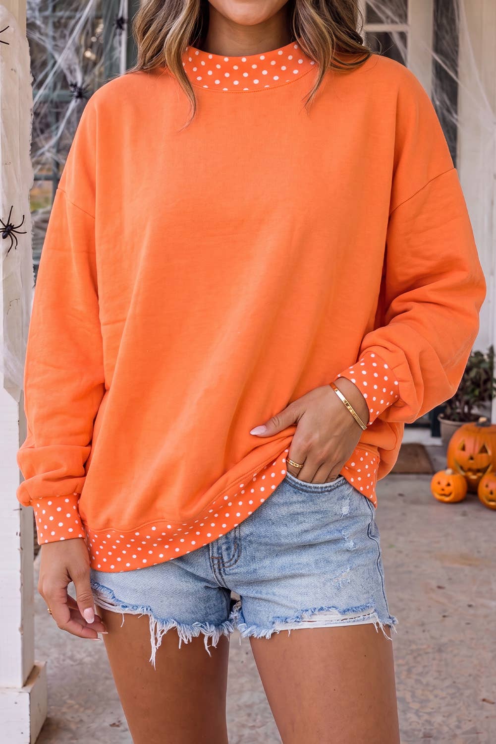 LAS Polka Dot Oversize Mock Neck Sweatshirt (S-4X)