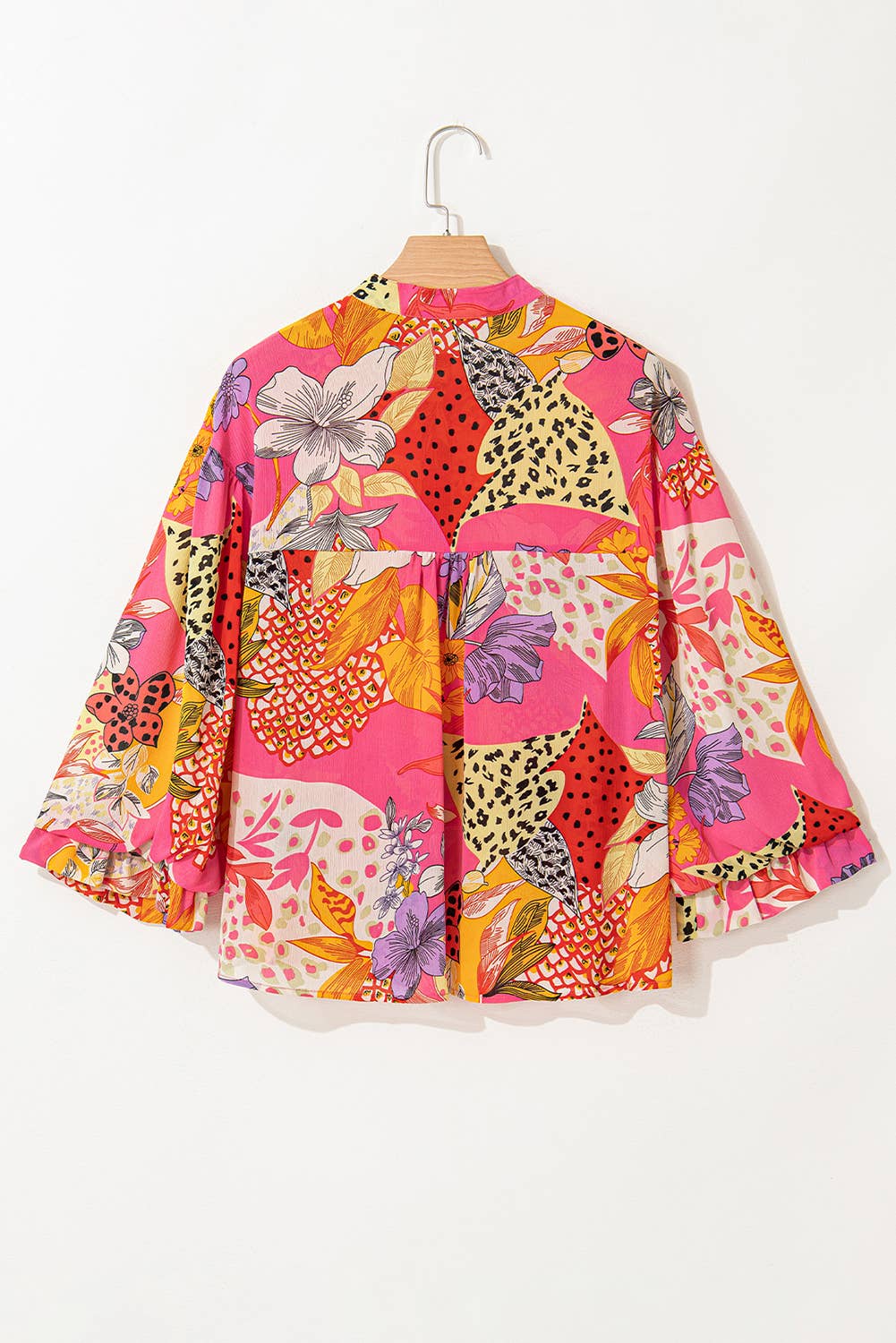 LAS Floral Print Buttoned Ruffled Bubble Sleeve