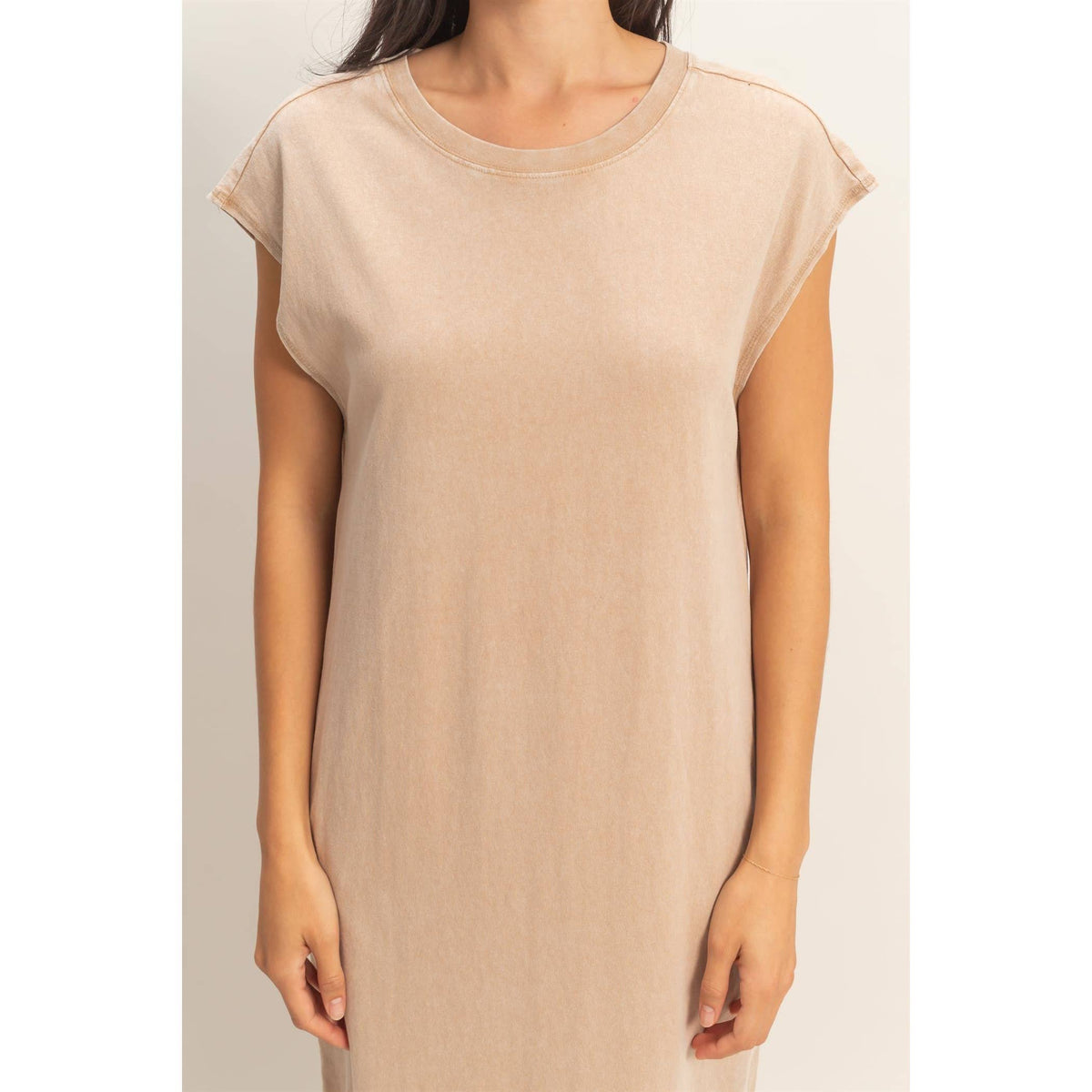 Mineral Wash Cap Sleeve Midi Dress