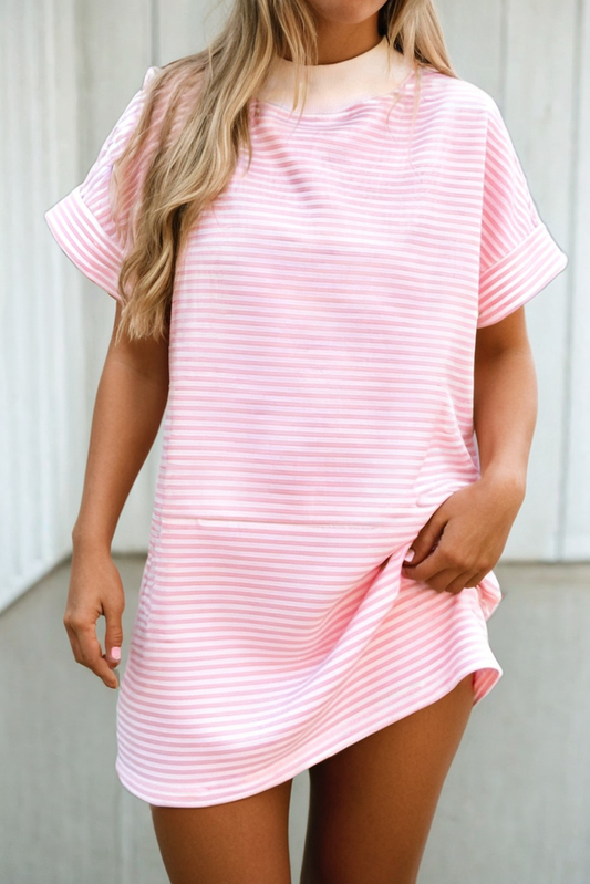 LAS Stripe Mock Neck Mini Dress (S-XL)