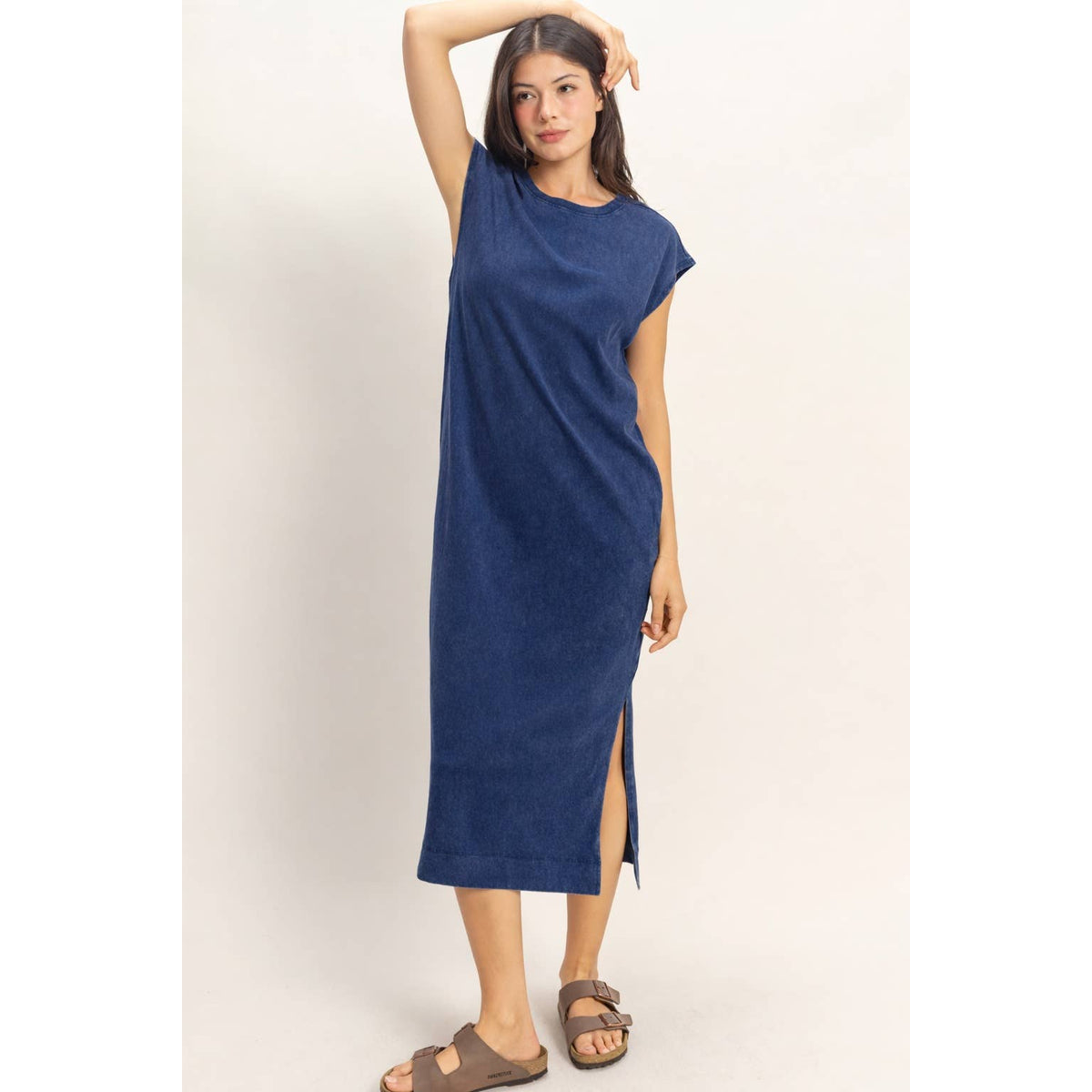 Mineral Wash Cap Sleeve Midi Dress