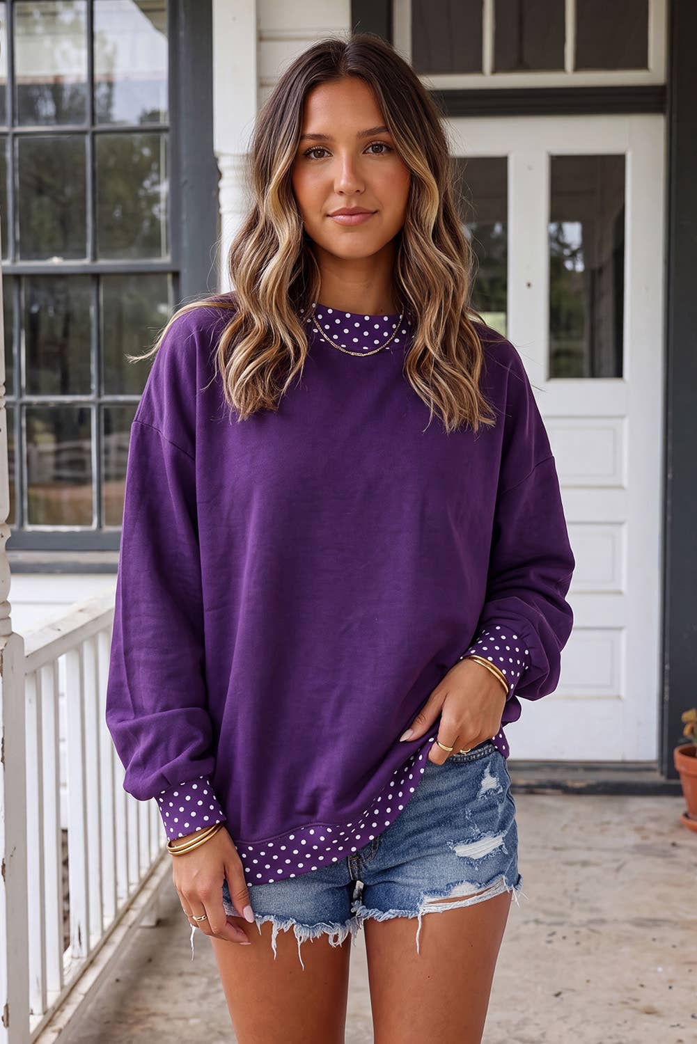 LAS Polka Dot Oversize Mock Neck Sweatshirt (S-4X)