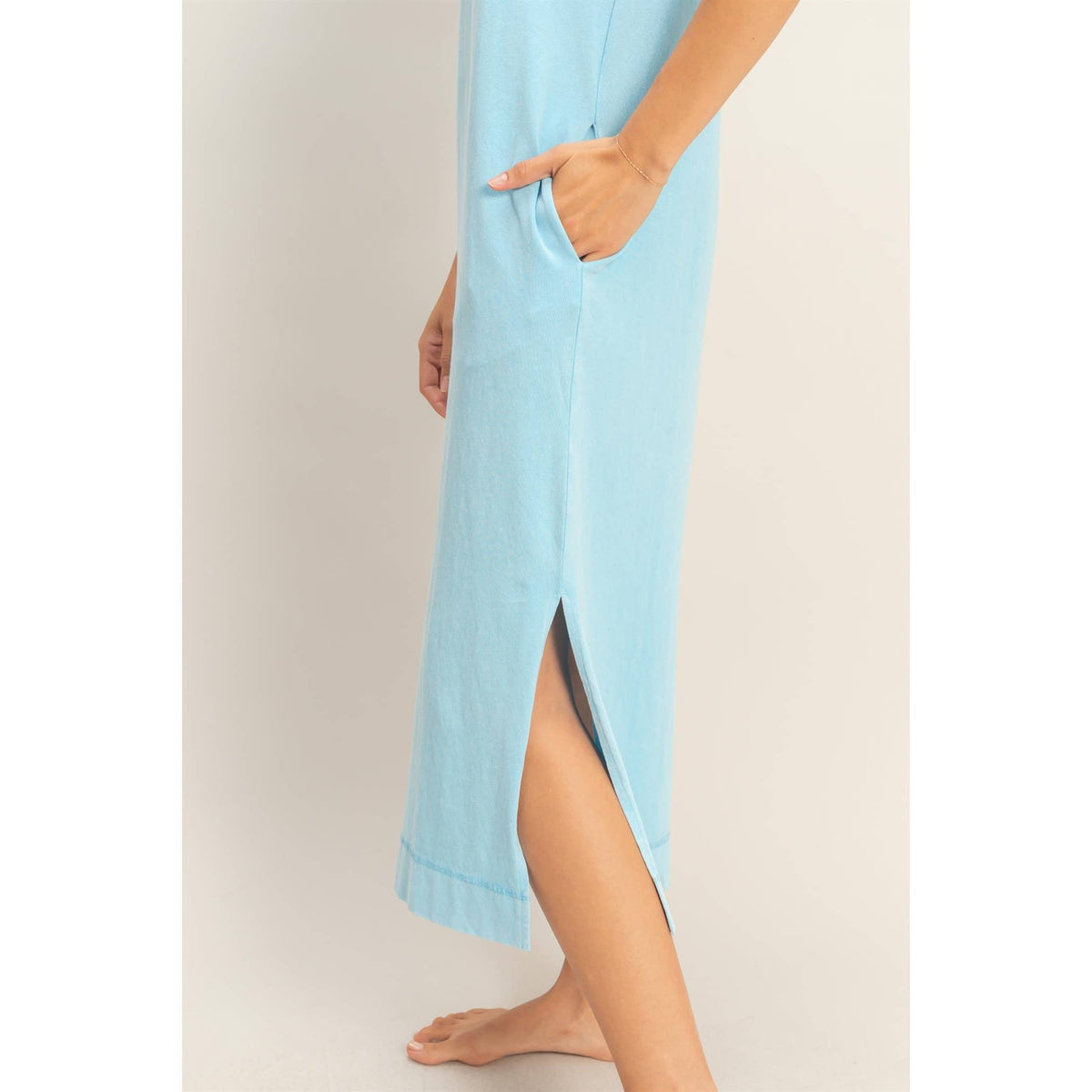 Mineral Wash Cap Sleeve Midi Dress