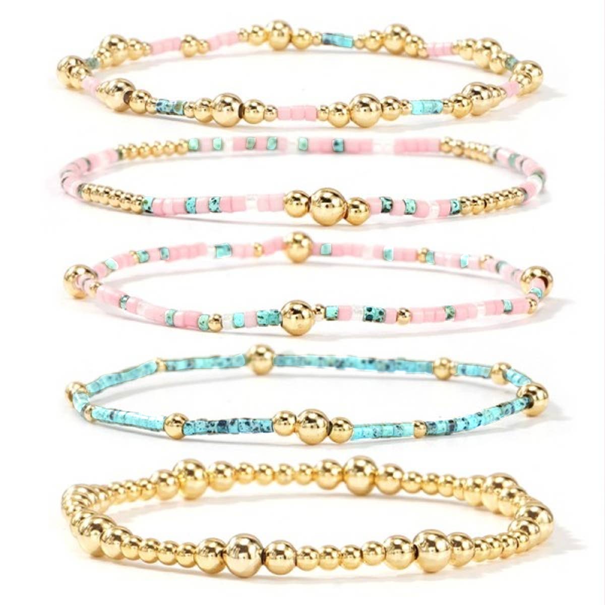 MULTI LAYER NATURAL STONE BALL CHAIN LINK BRACELET | 40B5182