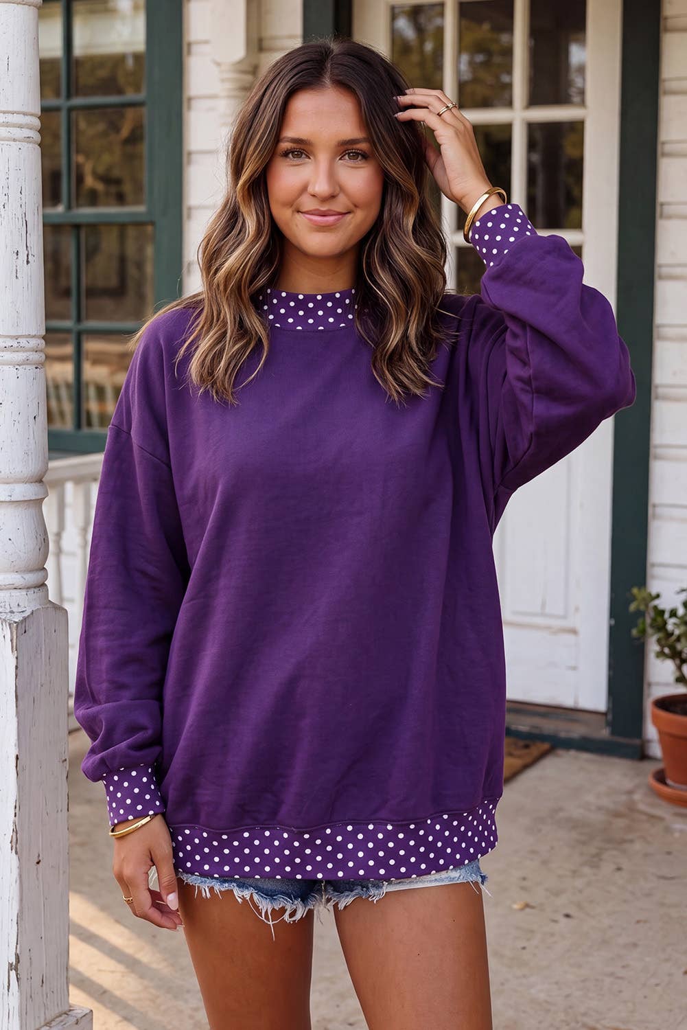 LAS Polka Dot Oversize Mock Neck Sweatshirt (S-4X)