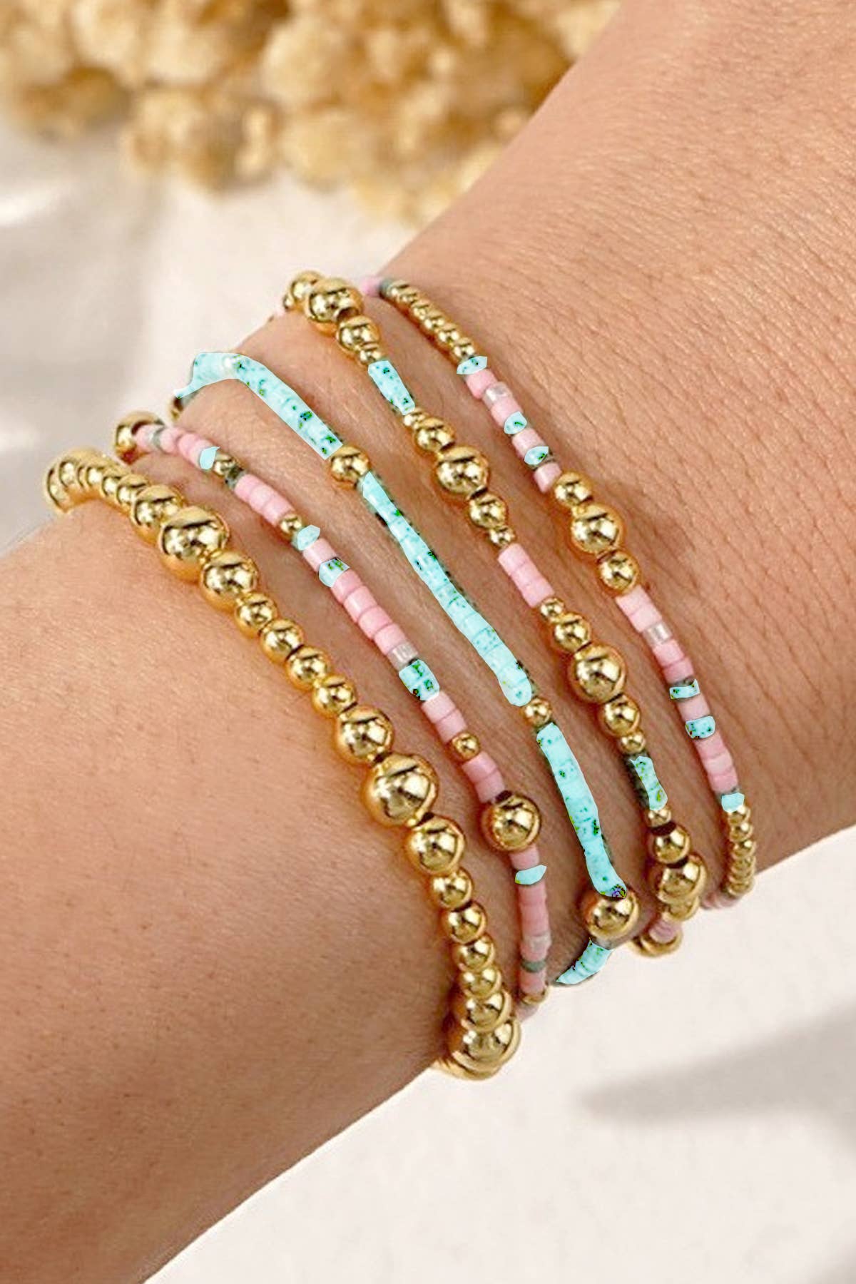 MULTI LAYER NATURAL STONE BALL CHAIN LINK BRACELET | 40B5182