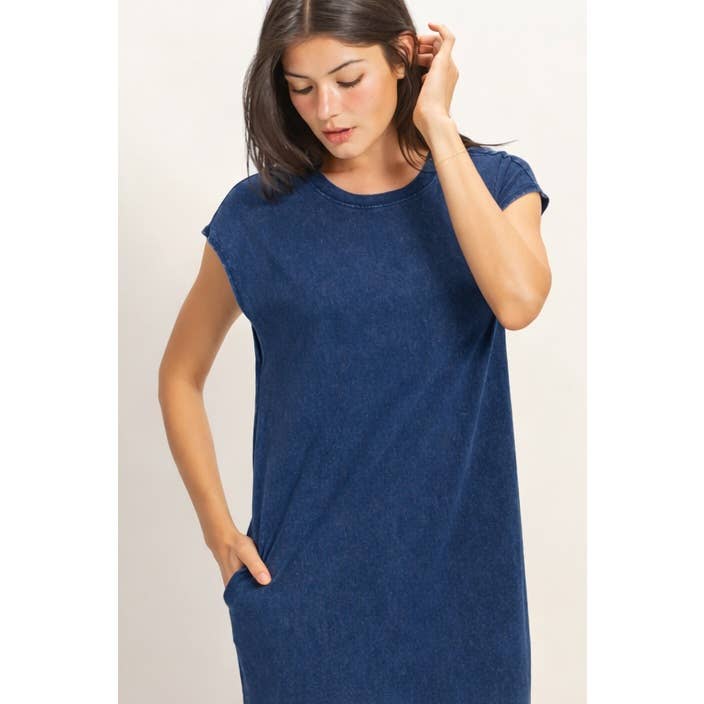 Mineral Wash Cap Sleeve Midi Dress