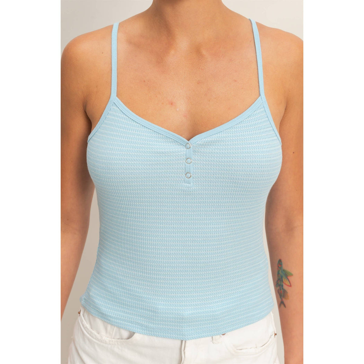 Striped Snap-Button Henley Cami Top