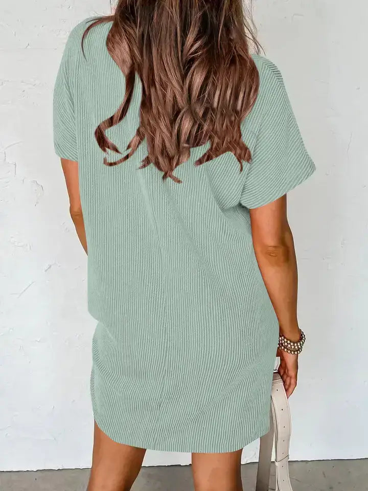 Apricot Stripe Textured T Shirt Dress with Pockets