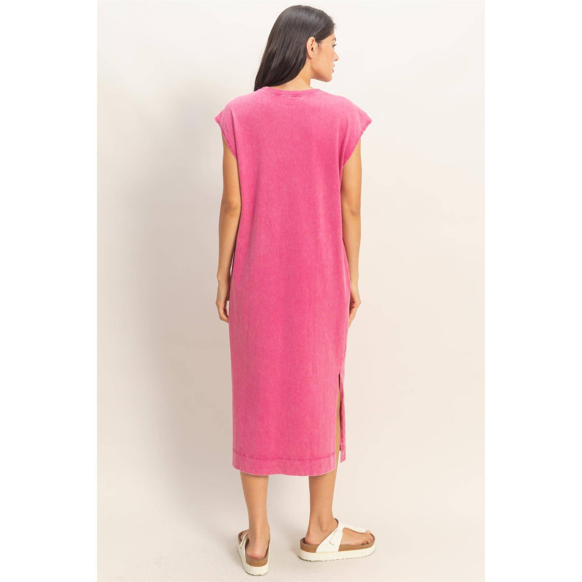 Mineral Wash Cap Sleeve Midi Dress