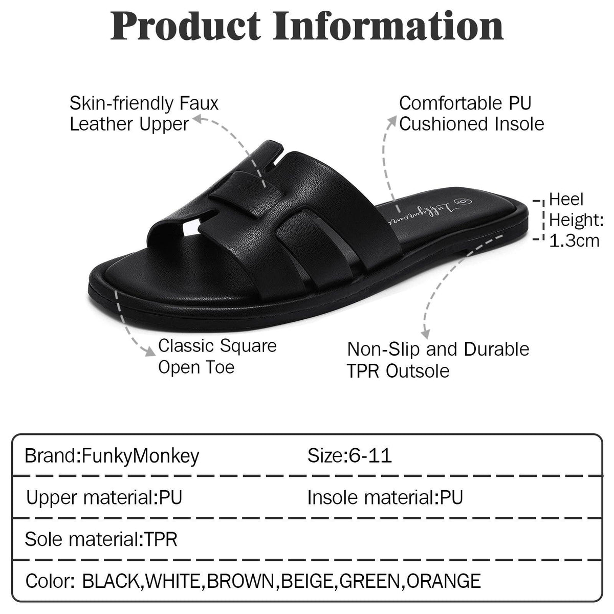Women's Flat Slide Sandals H-Strap Square Toe Shape Non-slip Summer Beach Shoes