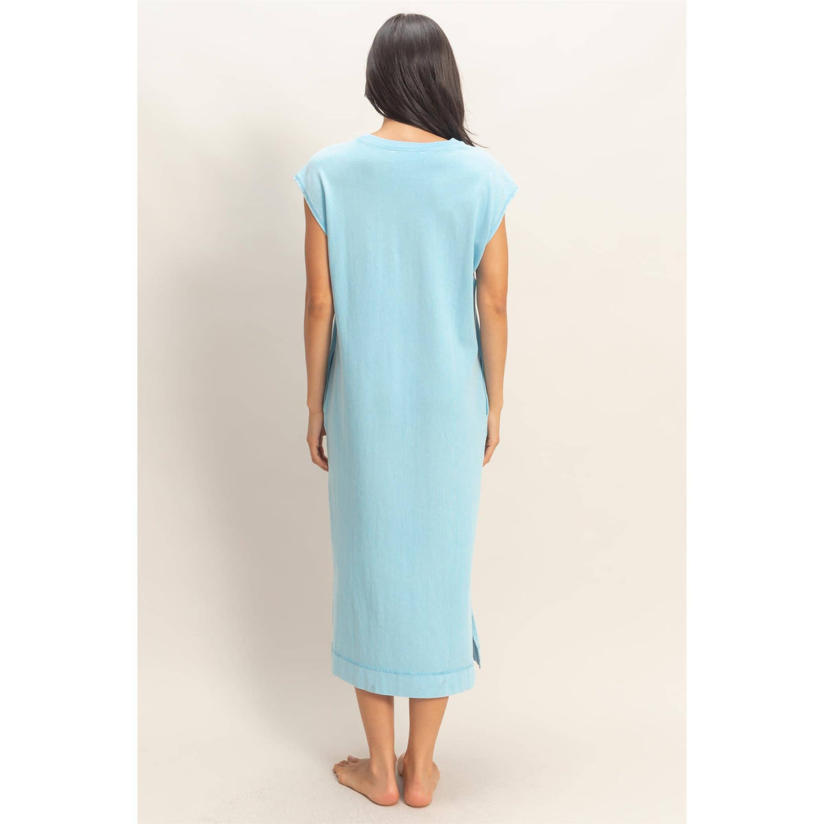 Mineral Wash Cap Sleeve Midi Dress