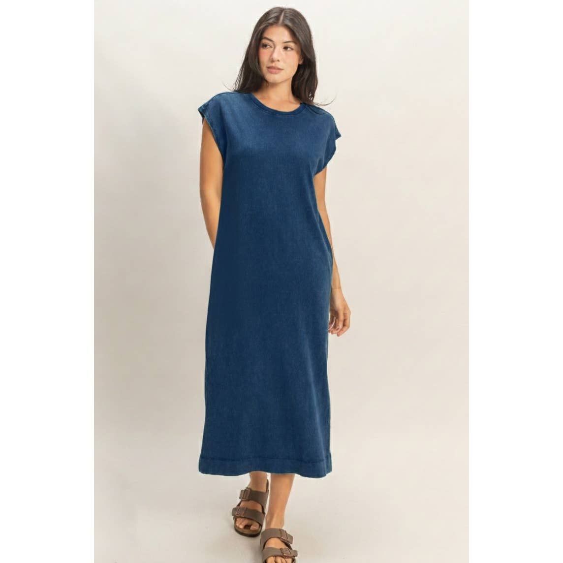 Mineral Wash Cap Sleeve Midi Dress