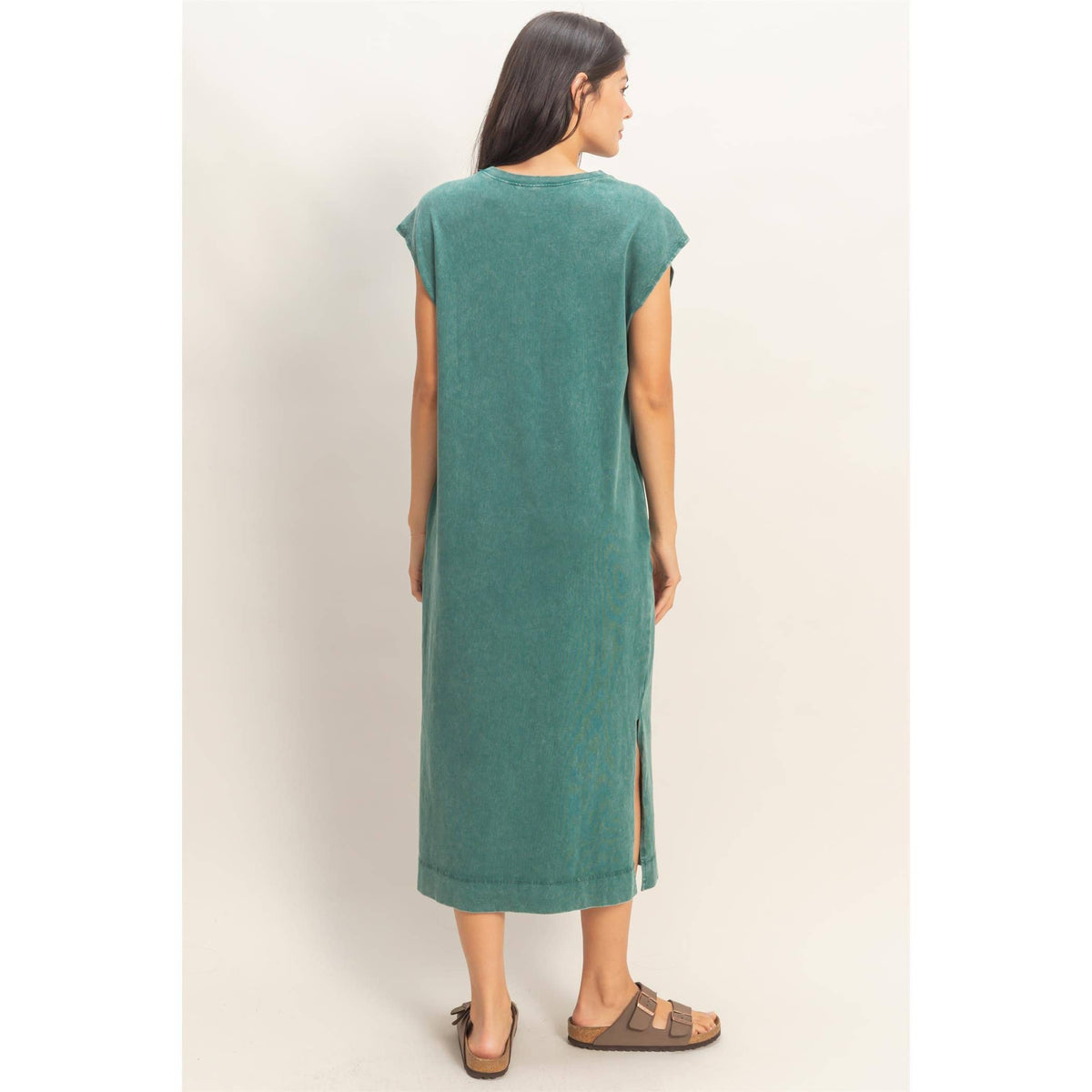 Mineral Wash Cap Sleeve Midi Dress