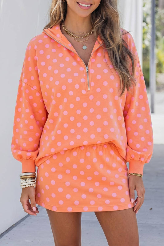 Colorful Polka Dot Hooded and Skort Two-Piece Set